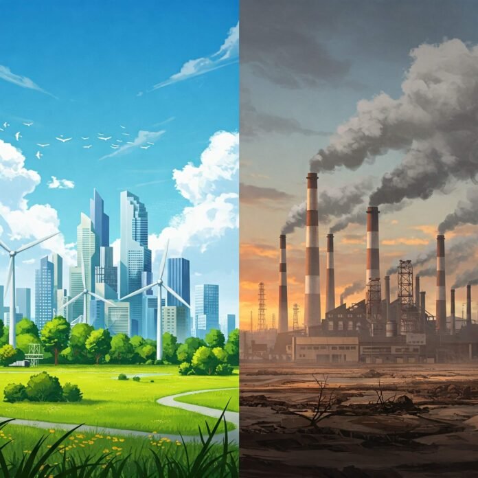 Clean vs Polluted City: Climate Action Now