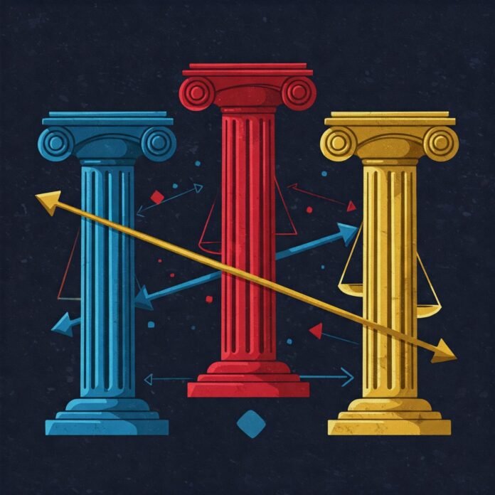 Symbolic representation of the three branches of government.