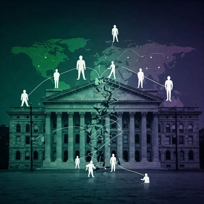 Democracy Disrupted: Highlights the central metaphor.
