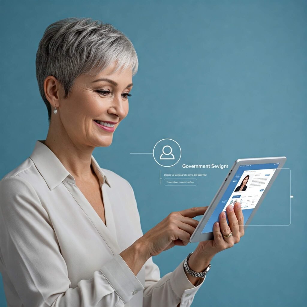 Citizen using tablet for government services.