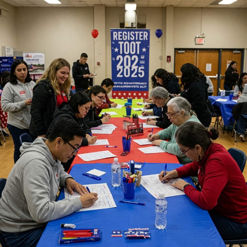 Voter registration at community center.