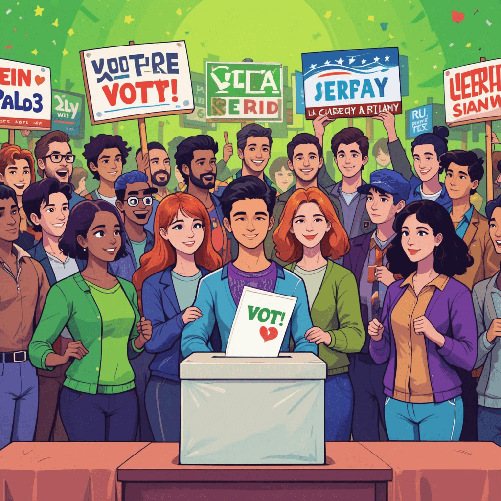 Illustration of voters at a third-party rally