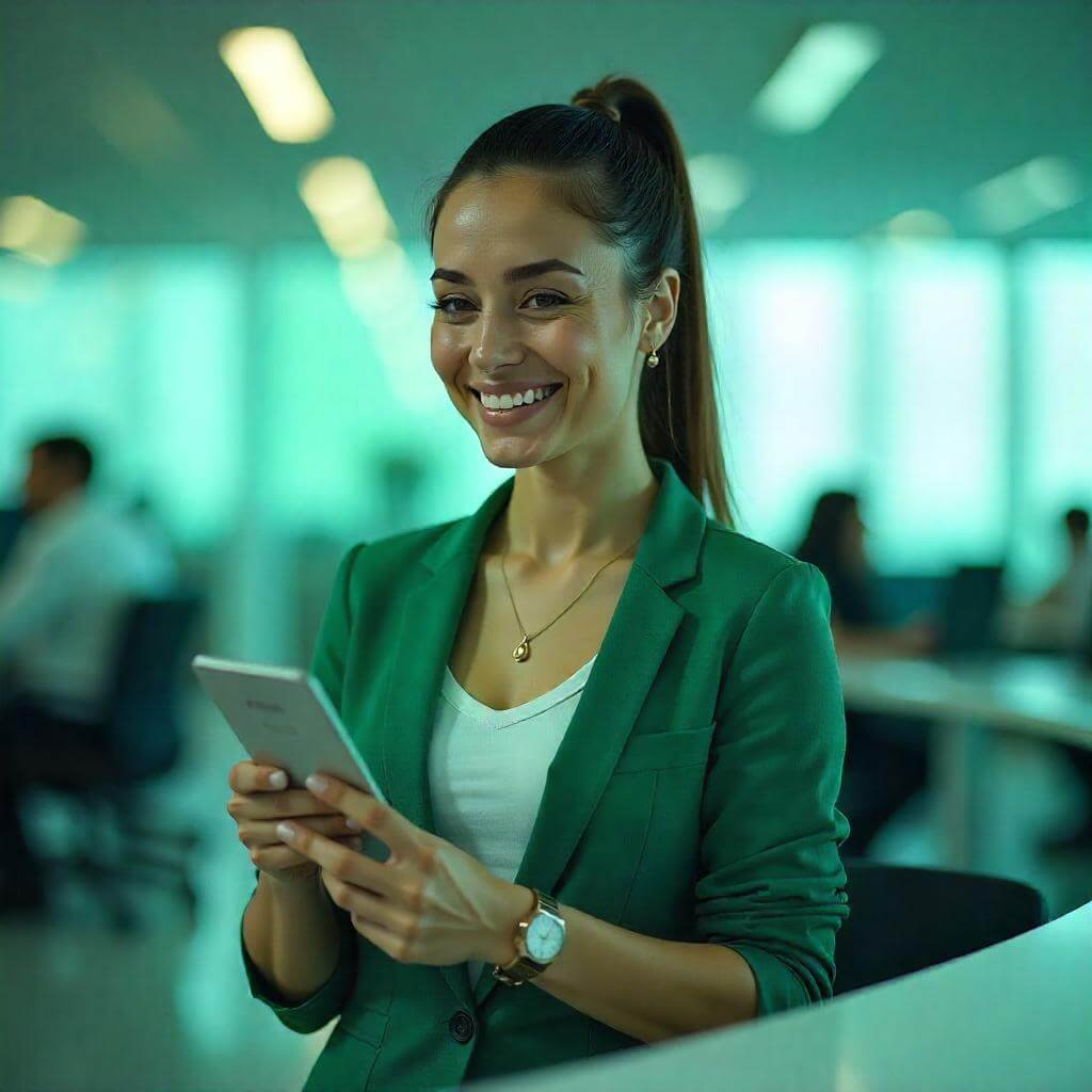 Professional at a visa office with a passport.