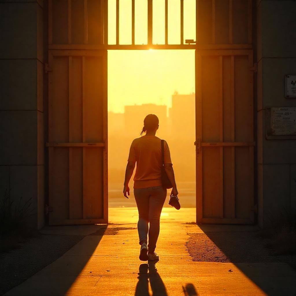 A person walking out of prison gates