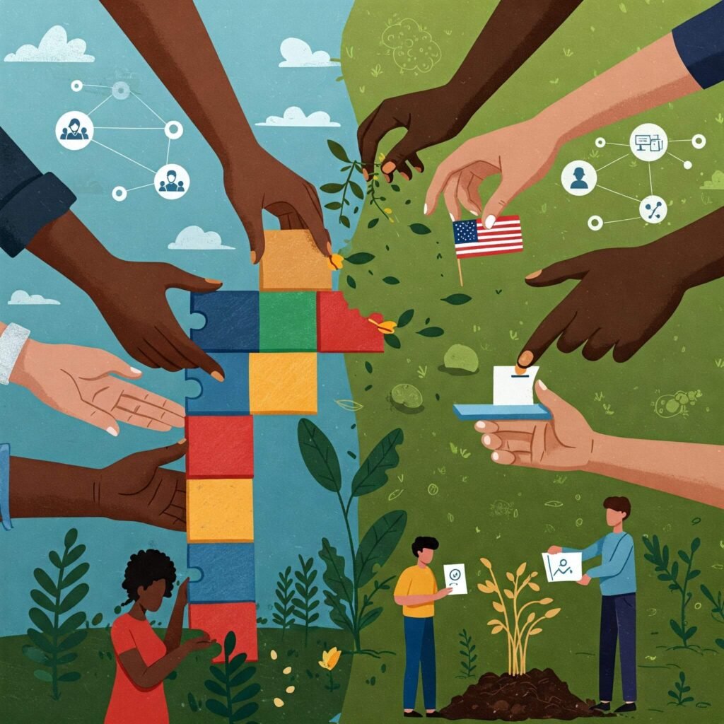 Rebuilding Democracy: Highlights the theme of strengthening democratic structures.