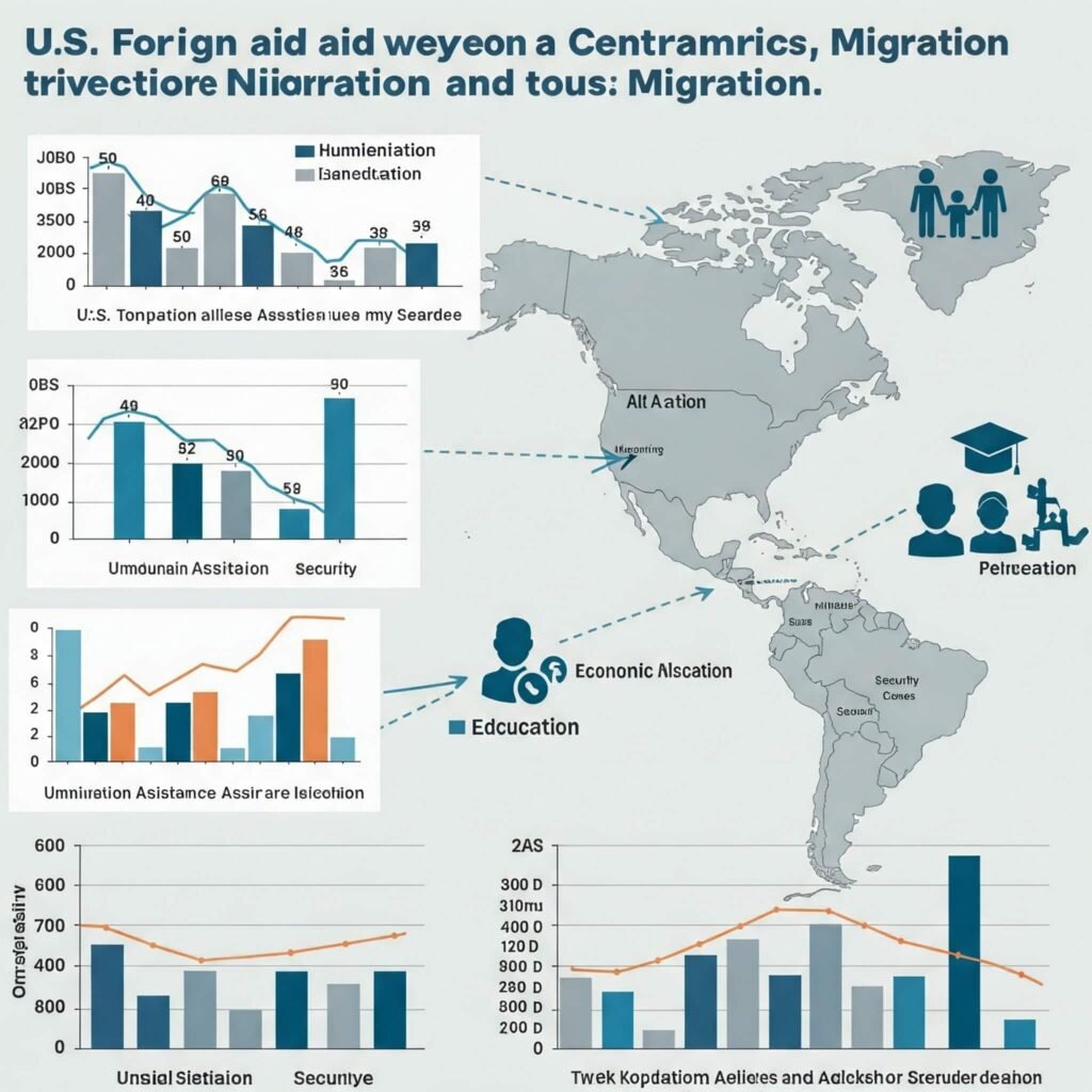 "Infographic of US aid to Central America and migration trends."