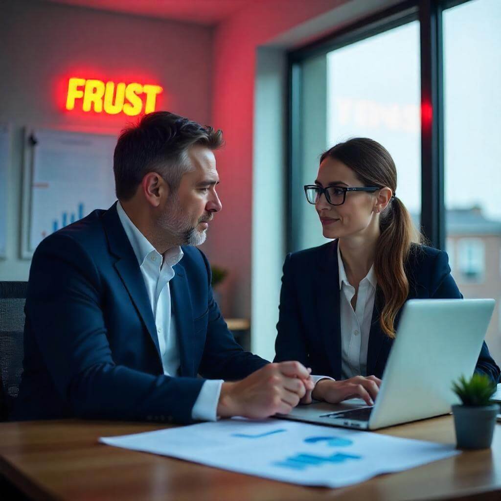 A tax professional and client in a modern office.