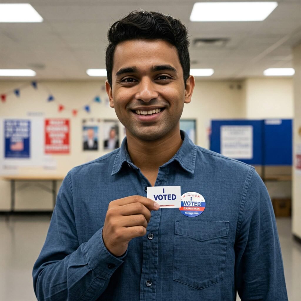 Proud Voter with "I Voted" Sticker