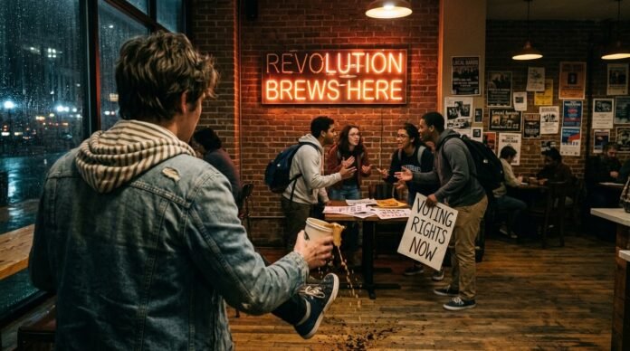 Grassroots movements to watch are blowing up everywhere I look, like last Tuesday when I was at this sketchy DC coffee shop—y’know, the one with that half-dead neon sign screaming “Revolution Brews Here.”