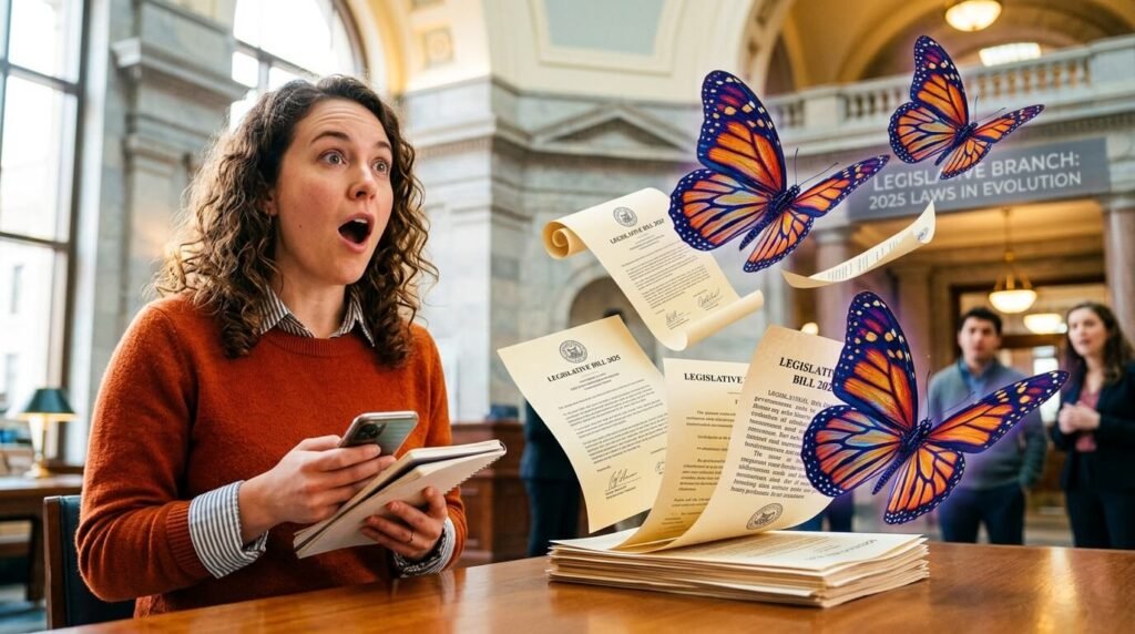 Butterfly-bill transformation in vibrant hues, capturing my stunned reaction to evolving legislative branch 2025 laws.